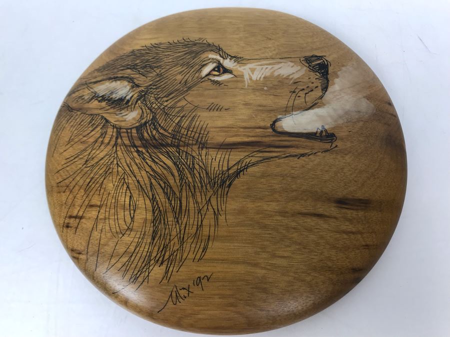 Vintage 1992 Alix Mosieur Original Signed Painting Of Wolf On Oregon Myrtlewood 6R [Photo 11]