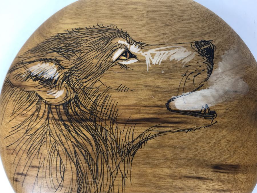 Vintage 1992 Alix Mosieur Original Signed Painting Of Wolf On Oregon Myrtlewood 6R [Photo 6]