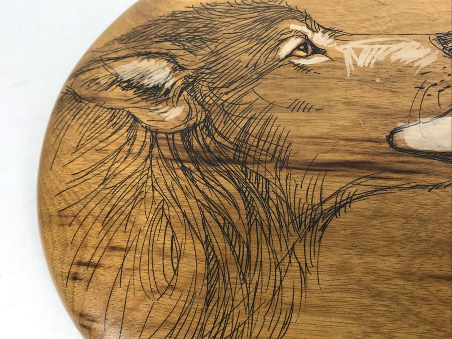 Vintage 1992 Alix Mosieur Original Signed Painting Of Wolf On Oregon Myrtlewood 6R [Photo 9]