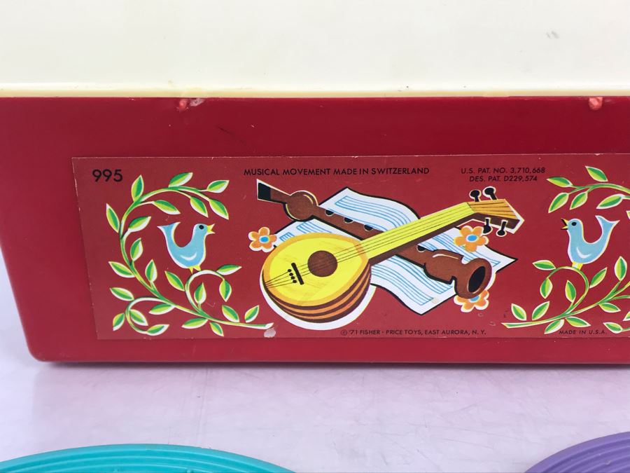 Vintage 1971 Fisher Price Toys Record Player Music Box With (3) Plastic Records 9W X 7.5D X 4.5H Working [Photo 7]