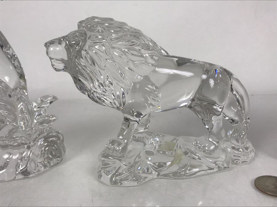 Pair Of Crystal Animal Figurines Dolphin And Lion Wonders Of The Wild Germany Princess House With Boxes [Photo 5]