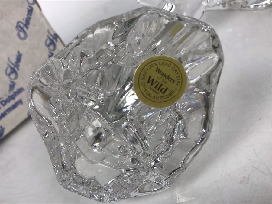 Pair Of Crystal Animal Figurines Dolphin And Lion Wonders Of The Wild Germany Princess House With Boxes [Photo 10]