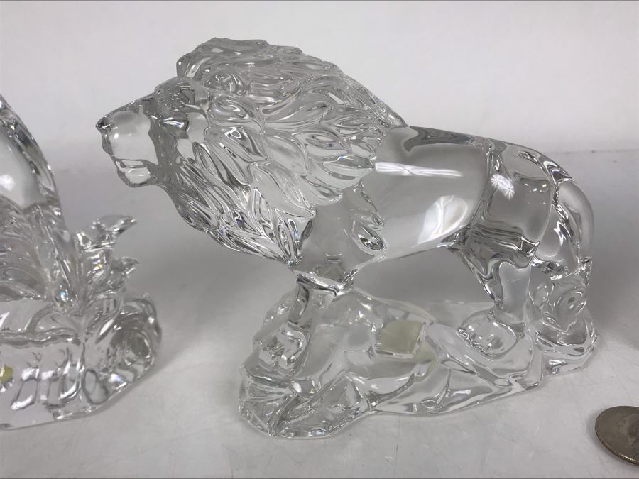 Pair Of Crystal Animal Figurines Dolphin And Lion Wonders Of The Wild Germany Princess House With Boxes [Photo 6]