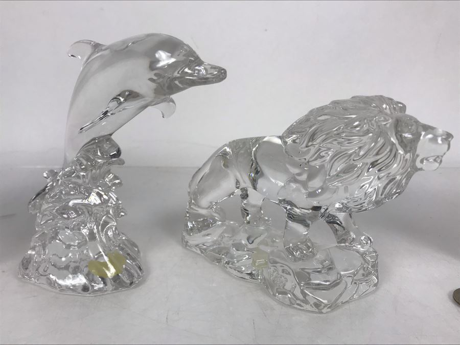 Pair Of Crystal Animal Figurines Dolphin And Lion Wonders Of The Wild Germany Princess House With Boxes [Photo 8]