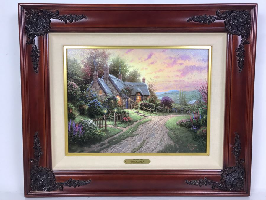 Limited Edition Thomas Kinkade Canvas Print Titled 'A Peaceful Time' Places In The Heart II With Certificate Of Authenticity 382 Of 2,950 [Photo 2]