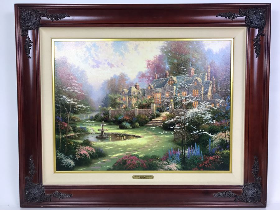 Limited Edition Vintage 2000 Canvas Print 'Gardens Beyond Spring Gate Spring Gate III' By Thomas Kinkade 18 X 24 2690 Of 5950