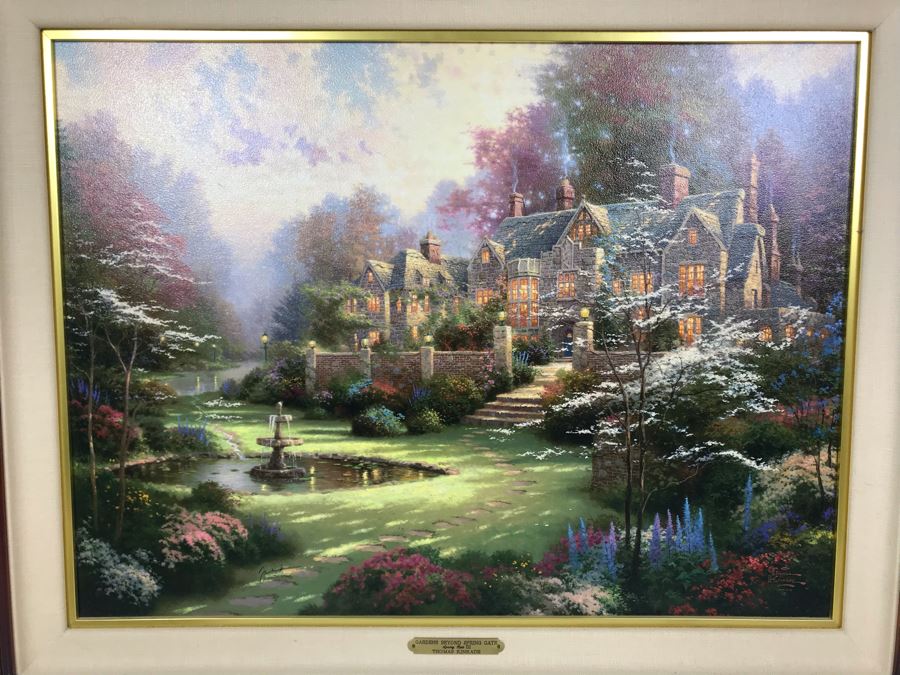 Limited Edition Vintage 2000 Canvas Print 'Gardens Beyond Spring Gate Spring Gate III' By Thomas Kinkade 18 X 24 2690 Of 5950 [Photo 5]