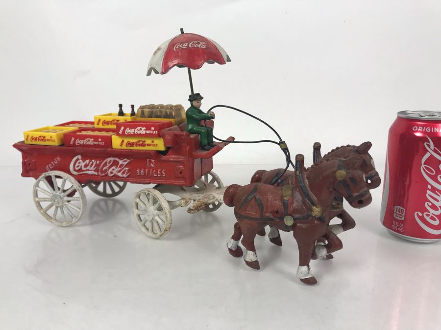 Vintage Coca-Cola Cast Iron Horse Drawn Wagon With Coke Cases [Photo 1]