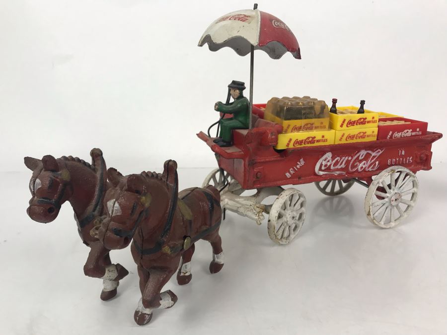 Vintage Coca-Cola Cast Iron Horse Drawn Wagon With Coke Cases [Photo 3]