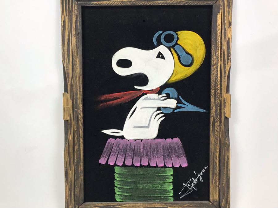 Vintage Snoopy Velvet Painting Signed Rodriguez 14.5W X 21H [Photo 4]
