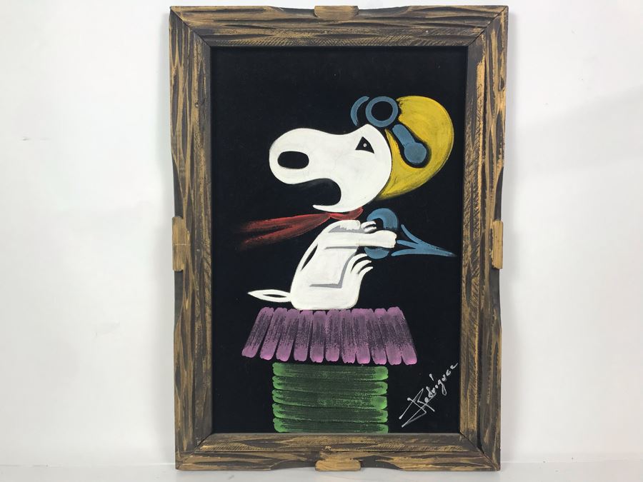 Vintage Snoopy Velvet Painting Signed Rodriguez 14.5W X 21H [Photo 3]