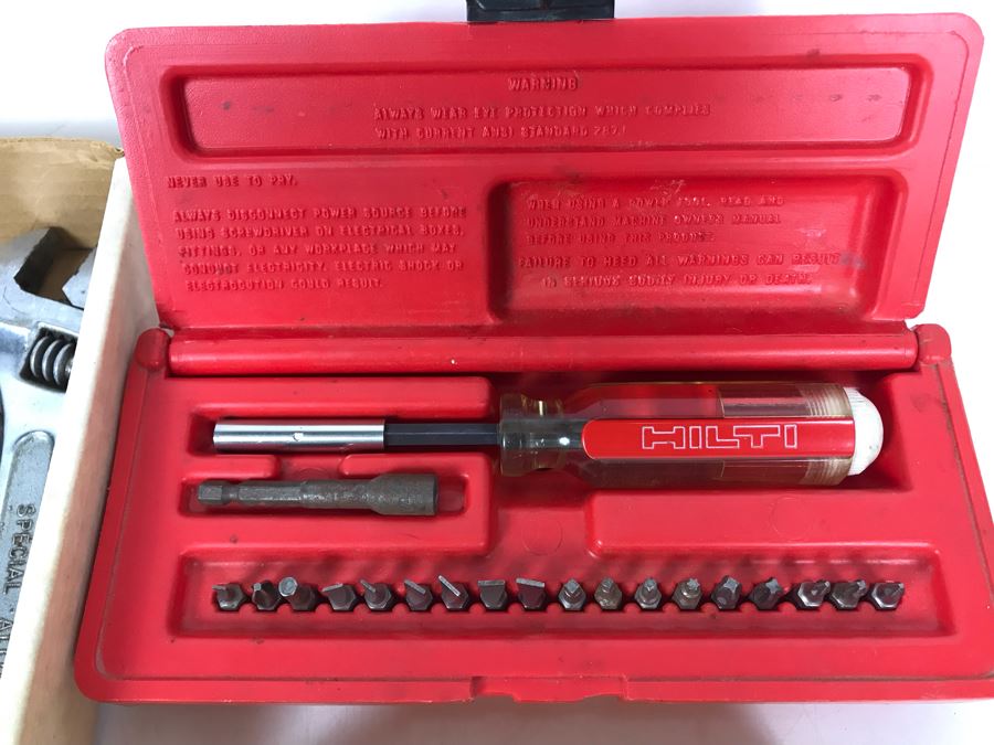Various Tools Lot Including Hilti Screwdriver Set, Dewalt Drills, Makita Industrial Drivers, Various Adjustable Monkey Wrenches, Vintage Williams Spud Wrench - See Photos [Photo 3]