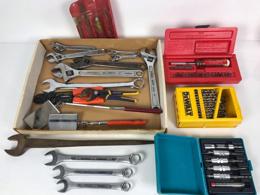 Various Tools Lot Including Hilti Screwdriver Set, Dewalt Drills, Makita Industrial Drivers, Various Adjustable Monkey Wrenches, Vintage Williams Spud Wrench - See Photos [Photo 2]