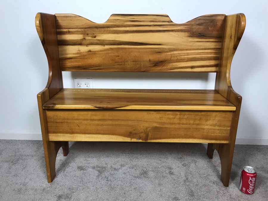 Custom Solid Wooden Bench With Hinged Storage Under Seat 36W X 12D X 32.5H [Photo 3]