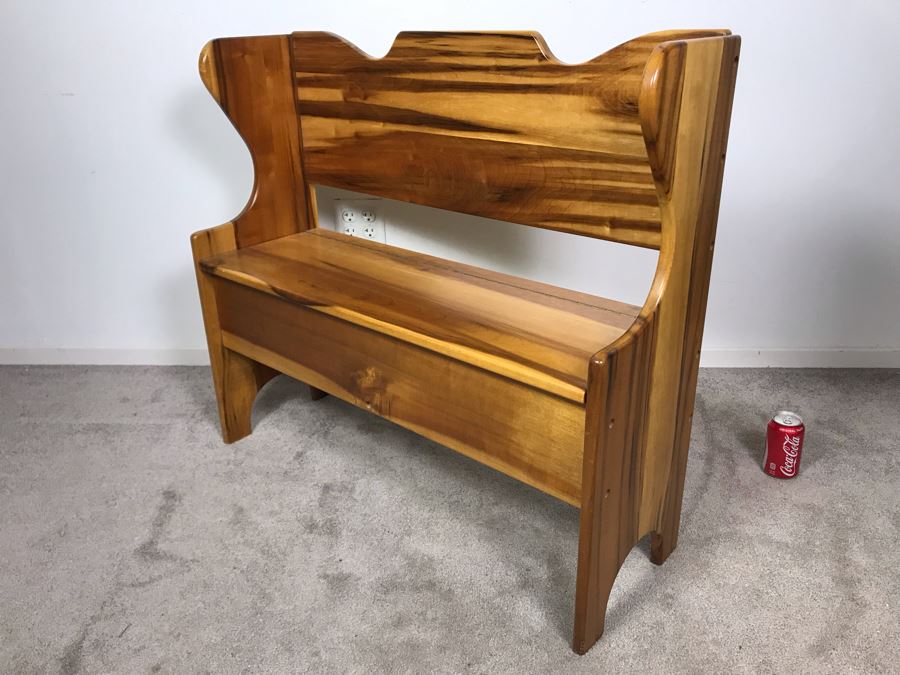 Custom Solid Wooden Bench With Hinged Storage Under Seat 36W X 12D X 32.5H [Photo 8]