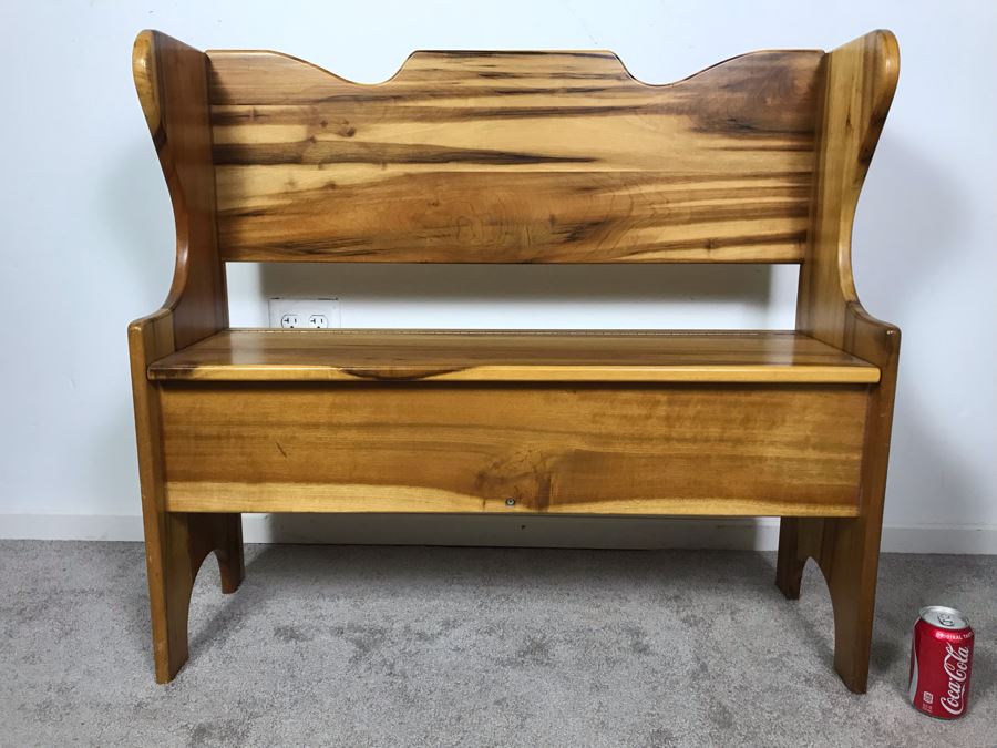 Custom Solid Wooden Bench With Hinged Storage Under Seat 36W X 12D X 32.5H [Photo 4]