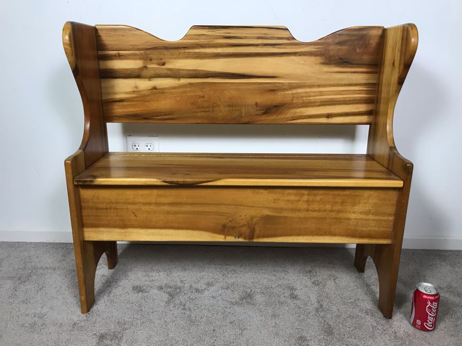 Custom Solid Wooden Bench With Hinged Storage Under Seat 36W X 12D X 32.5H