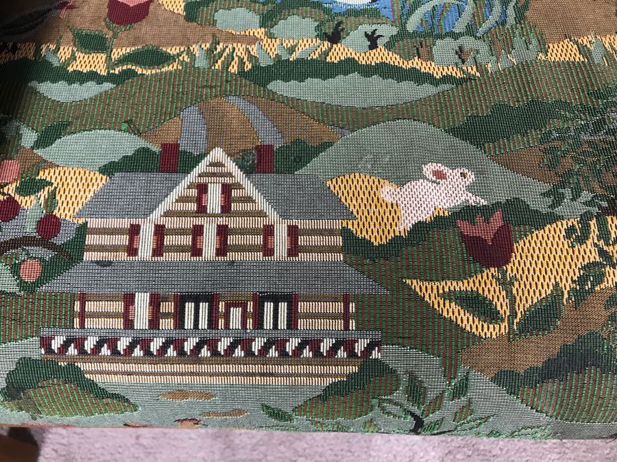 Wooden Loveseat Settee With Farm Country Upholstery 49W X 26D X 37H [Photo 6]