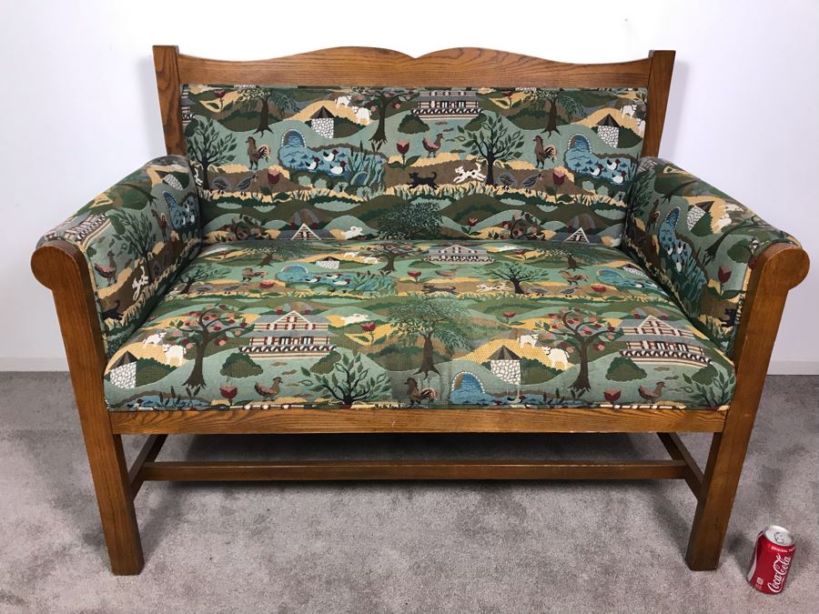 Wooden Loveseat Settee With Farm Country Upholstery 49W X 26D X 37H [Photo 11]