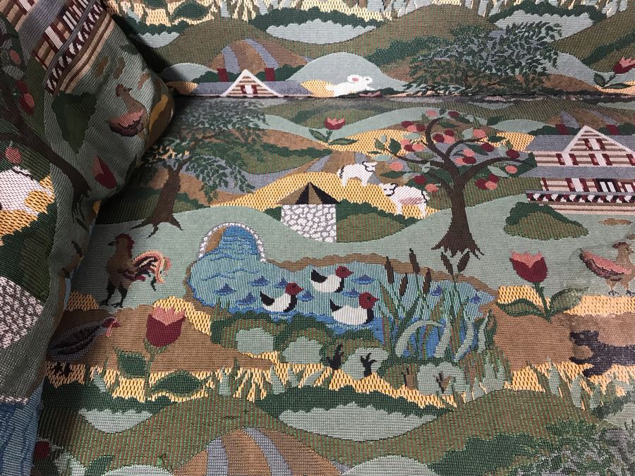 Wooden Loveseat Settee With Farm Country Upholstery 49W X 26D X 37H [Photo 7]