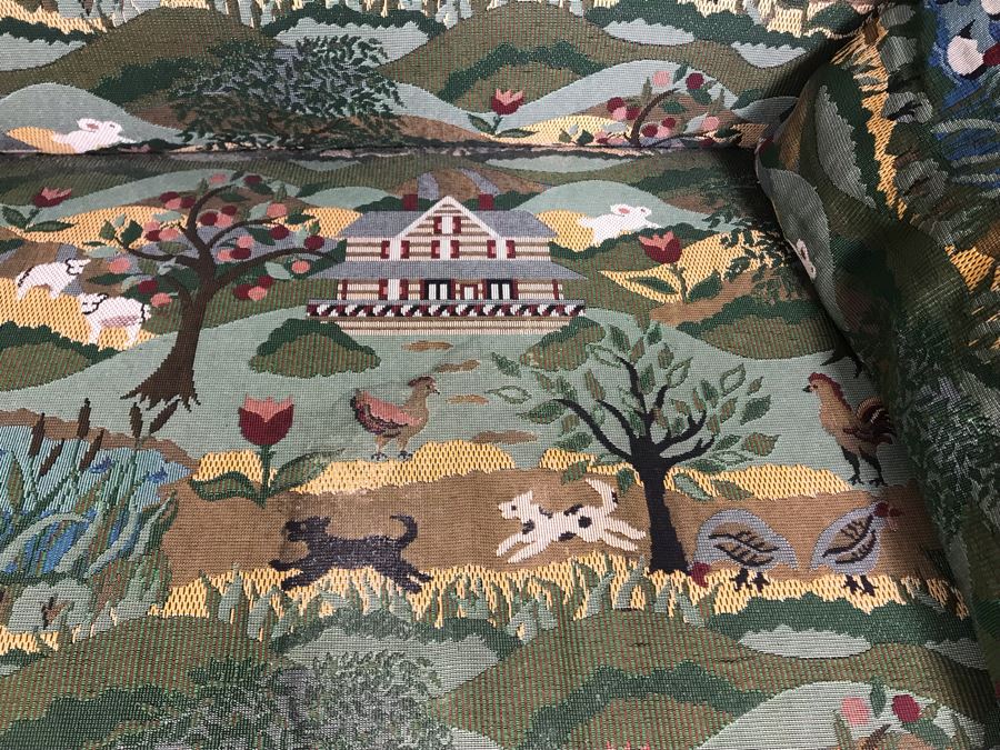 Wooden Loveseat Settee With Farm Country Upholstery 49W X 26D X 37H [Photo 8]