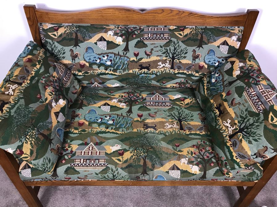 Wooden Loveseat Settee With Farm Country Upholstery 49W X 26D X 37H [Photo 5]