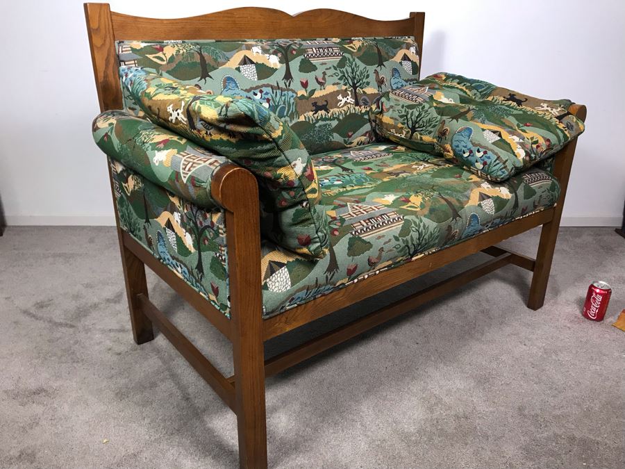 Wooden Loveseat Settee With Farm Country Upholstery 49W X 26D X 37H [Photo 13]