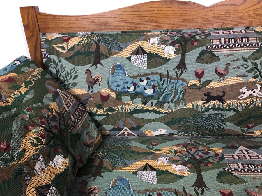 Wooden Loveseat Settee With Farm Country Upholstery 49W X 26D X 37H [Photo 10]