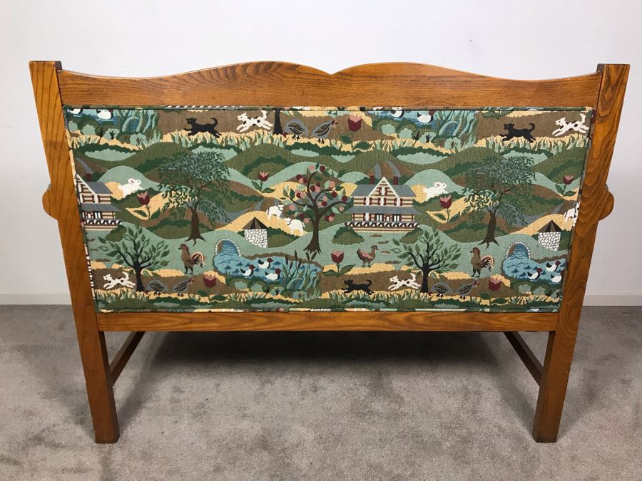 Wooden Loveseat Settee With Farm Country Upholstery 49W X 26D X 37H [Photo 14]