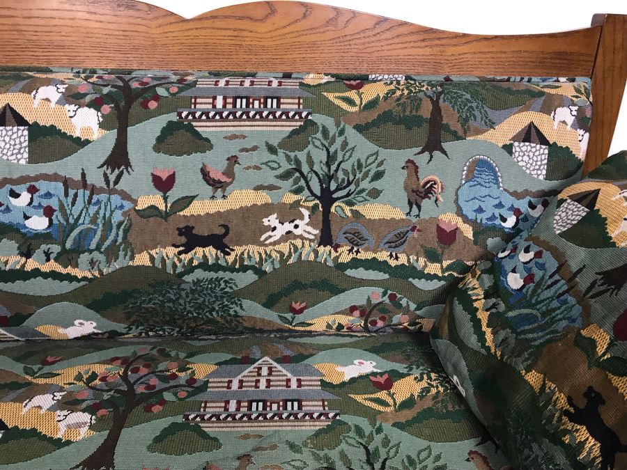 Wooden Loveseat Settee With Farm Country Upholstery 49W X 26D X 37H [Photo 9]