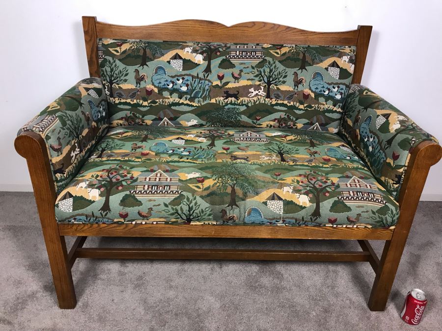 Wooden Loveseat Settee With Farm Country Upholstery 49W X 26D X 37H [Photo 12]