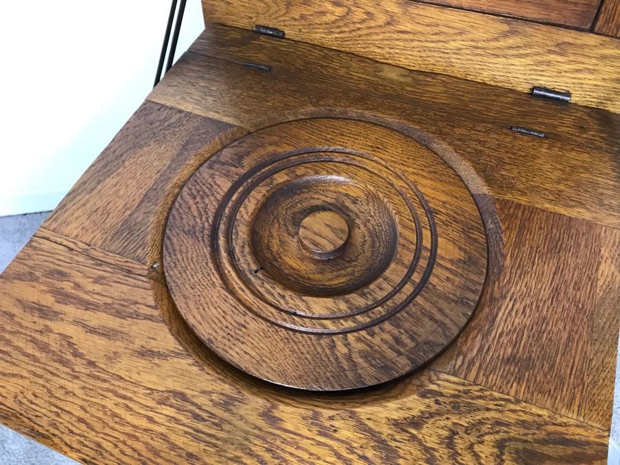 Vintage Oak Commode Chair Table Hinged - No Porcelain Pot 17.5W X 17.5D X 17.25H [Photo 4]