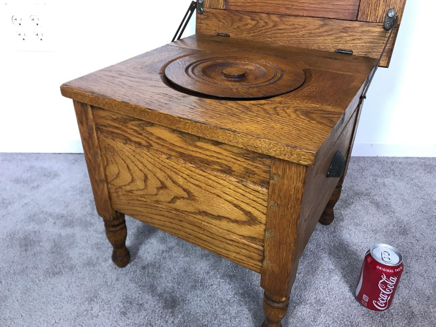 Vintage Oak Commode Chair Table Hinged - No Porcelain Pot 17.5W X 17.5D X 17.25H [Photo 3]