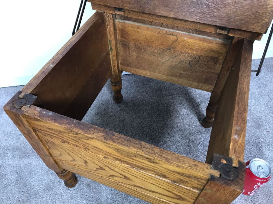 Vintage Oak Commode Chair Table Hinged - No Porcelain Pot 17.5W X 17.5D X 17.25H [Photo 6]