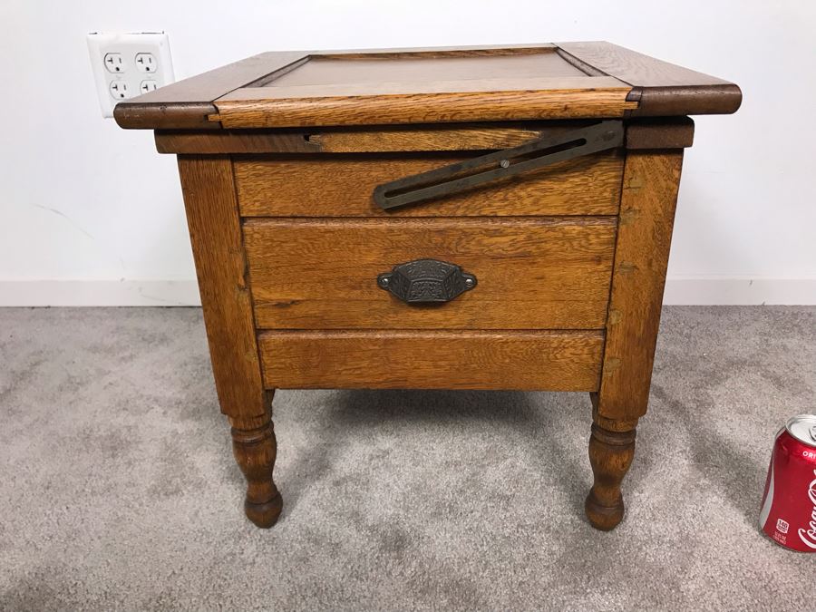 Vintage Oak Commode Chair Table Hinged - No Porcelain Pot 17.5W X 17.5D X 17.25H [Photo 7]