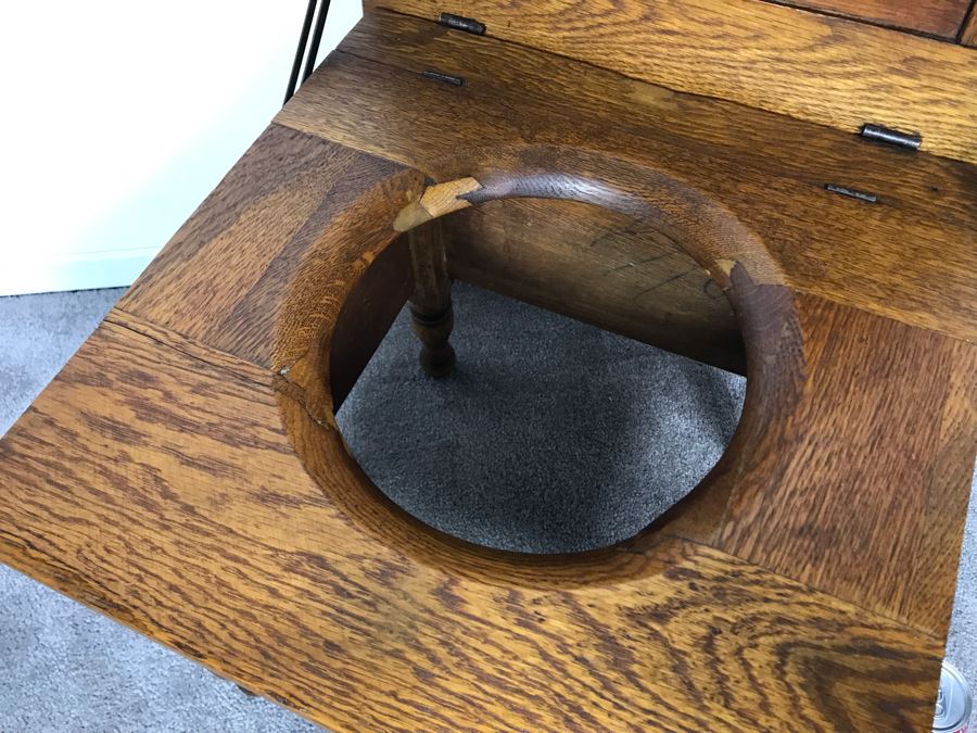 Vintage Oak Commode Chair Table Hinged - No Porcelain Pot 17.5W X 17.5D X 17.25H [Photo 5]