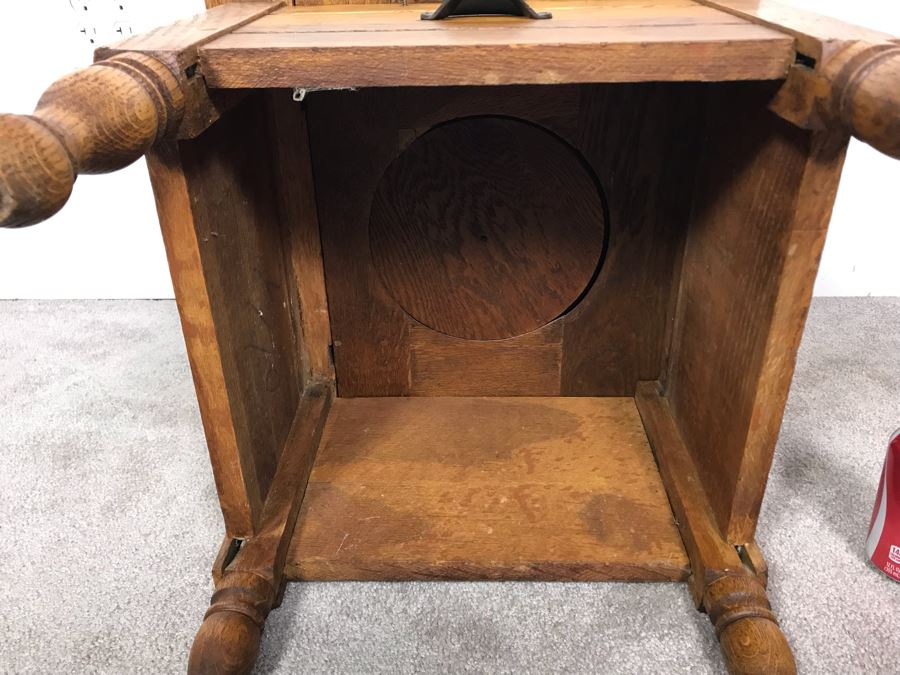 Vintage Oak Commode Chair Table Hinged - No Porcelain Pot 17.5W X 17.5D X 17.25H [Photo 11]