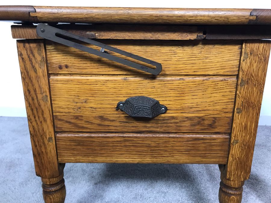 Vintage Oak Commode Chair Table Hinged - No Porcelain Pot 17.5W X 17.5D X 17.25H [Photo 9]