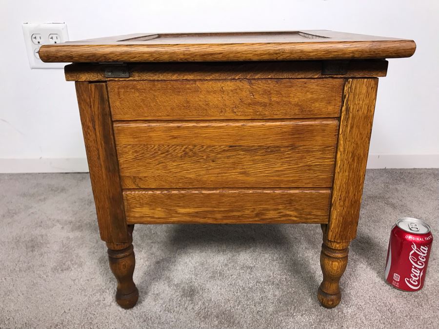Vintage Oak Commode Chair Table Hinged - No Porcelain Pot 17.5W X 17.5D X 17.25H [Photo 8]