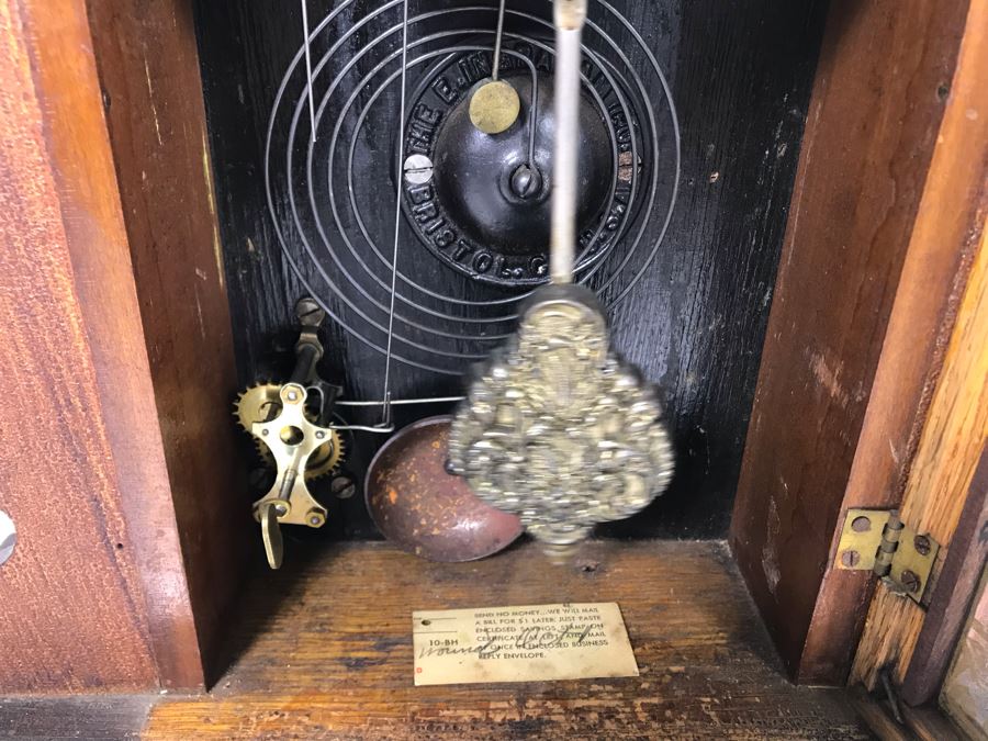 Antique Thalia E. Ingraham Co Gingerbread Mantle Clock Case Signed Armstrong May 1, 1900 Working With Key 14.75W X 4.75D X 22.5H [Photo 12]