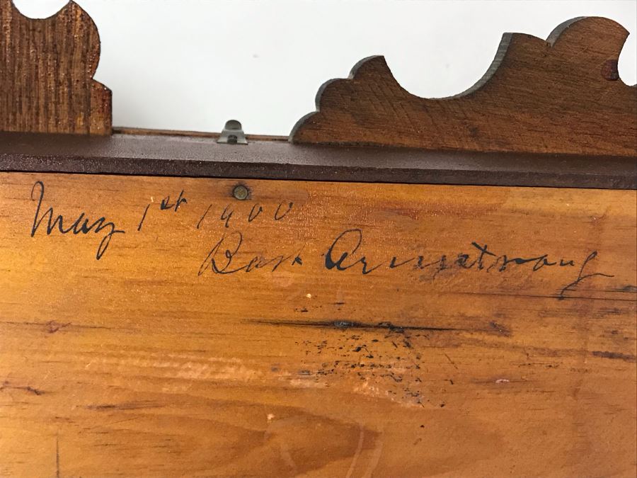 Antique Thalia E. Ingraham Co Gingerbread Mantle Clock Case Signed Armstrong May 1, 1900 Working With Key 14.75W X 4.75D X 22.5H [Photo 18]