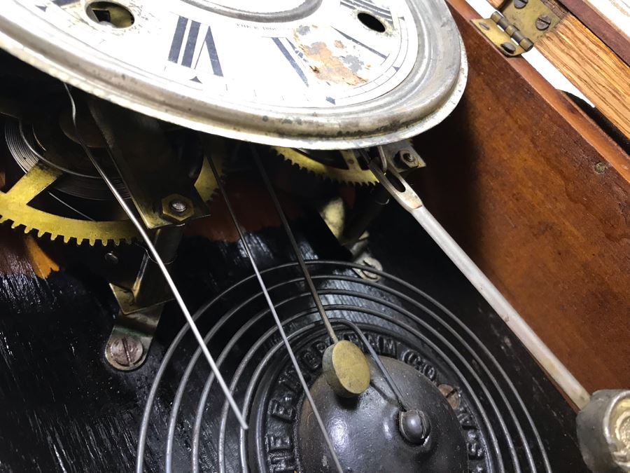 Antique Thalia E. Ingraham Co Gingerbread Mantle Clock Case Signed Armstrong May 1, 1900 Working With Key 14.75W X 4.75D X 22.5H [Photo 13]