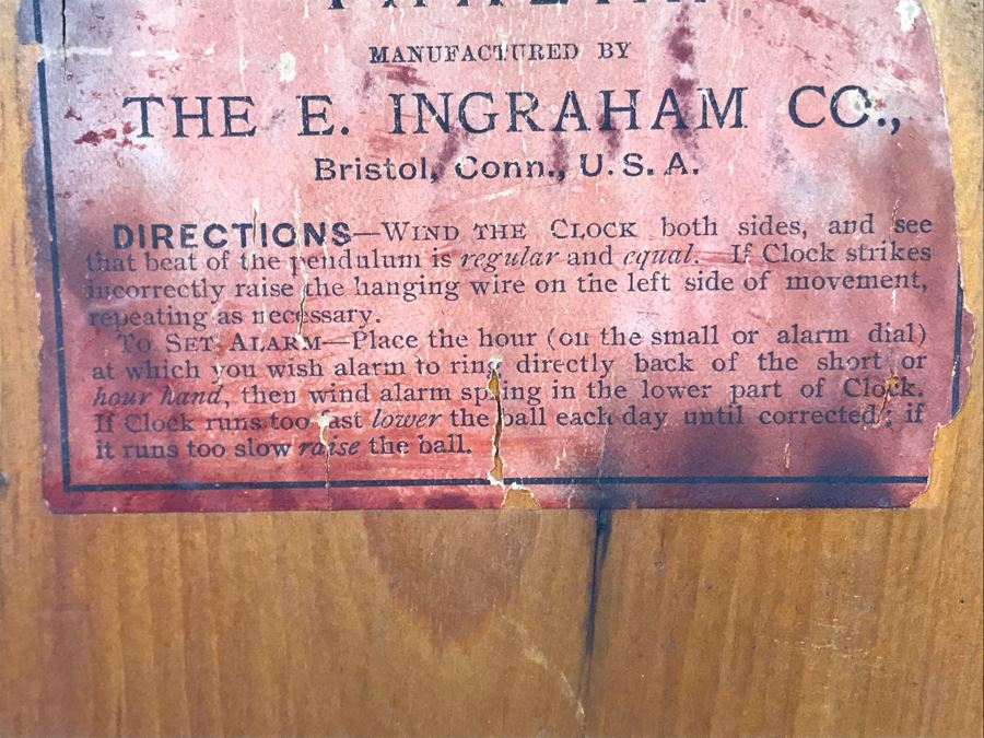 Antique Thalia E. Ingraham Co Gingerbread Mantle Clock Case Signed Armstrong May 1, 1900 Working With Key 14.75W X 4.75D X 22.5H [Photo 17]