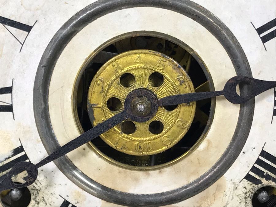 Antique Thalia E. Ingraham Co Gingerbread Mantle Clock Case Signed Armstrong May 1, 1900 Working With Key 14.75W X 4.75D X 22.5H [Photo 9]