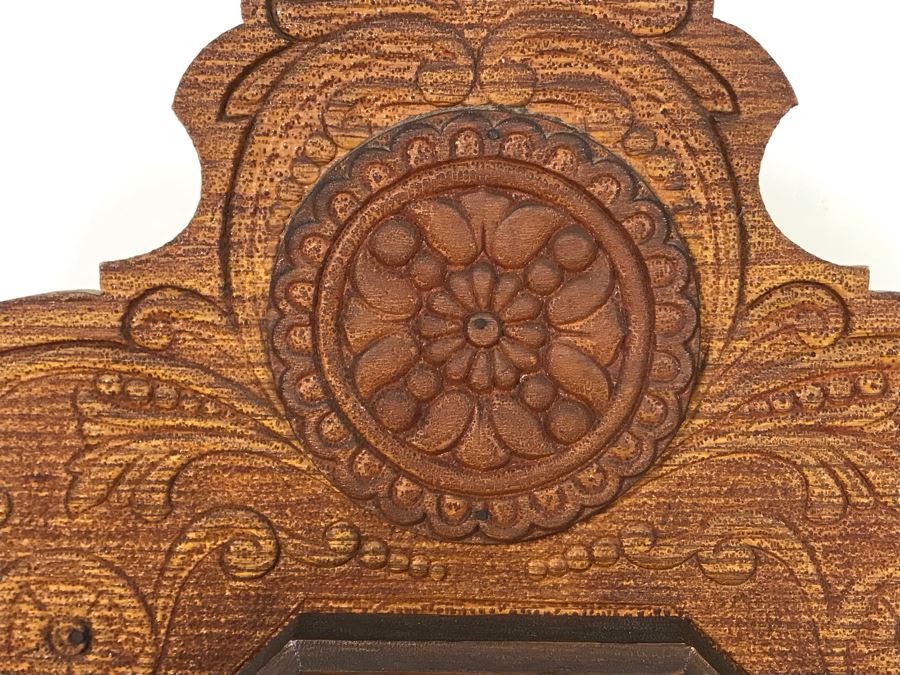 Antique Thalia E. Ingraham Co Gingerbread Mantle Clock Case Signed Armstrong May 1, 1900 Working With Key 14.75W X 4.75D X 22.5H [Photo 5]