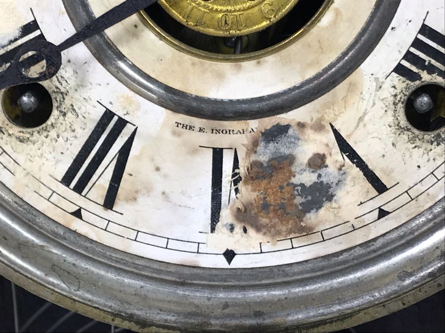 Antique Thalia E. Ingraham Co Gingerbread Mantle Clock Case Signed Armstrong May 1, 1900 Working With Key 14.75W X 4.75D X 22.5H [Photo 10]