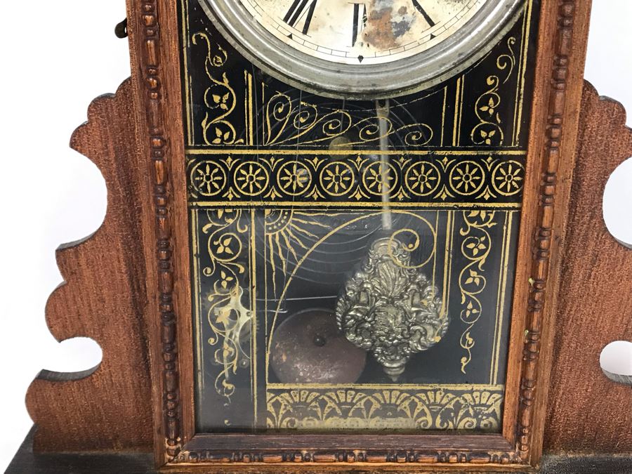 Antique Thalia E. Ingraham Co Gingerbread Mantle Clock Case Signed ...