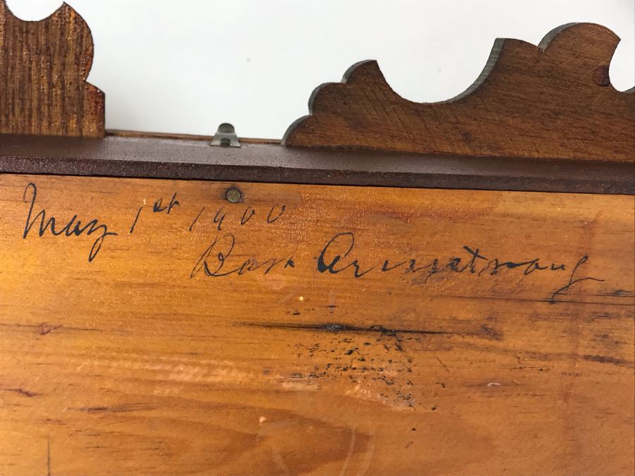 Antique Thalia E. Ingraham Co Gingerbread Mantle Clock Case Signed Armstrong May 1, 1900 Working With Key 14.75W X 4.75D X 22.5H [Photo 19]