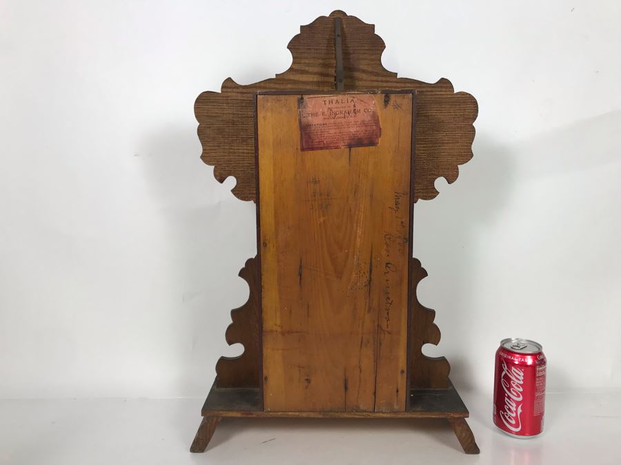 Antique Thalia E. Ingraham Co Gingerbread Mantle Clock Case Signed Armstrong May 1, 1900 Working With Key 14.75W X 4.75D X 22.5H [Photo 15]