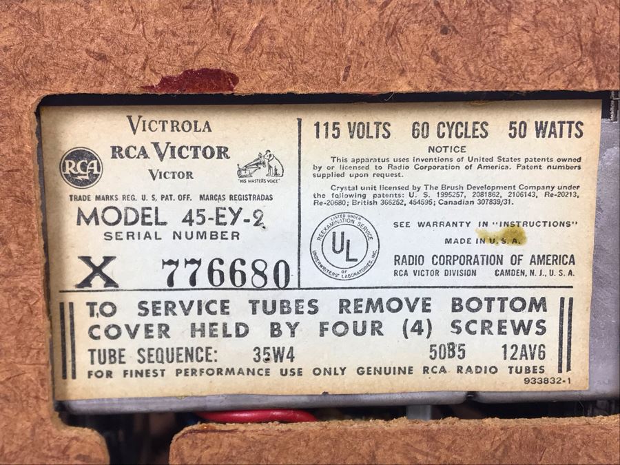 Vintage Victrola RCA Victor Tube Portable Record Player Model 45-EY-2 Working 11W X 9D X 9H [Photo 11]